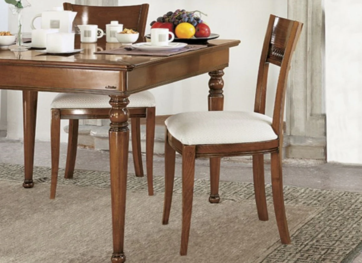 Luxury Biedermeier Dining Room Chair Set White / Gold / Brown - Handmade Kitchen Chairs Set of 6 - Biedermeier Dining Room Furniture - Luxury Quality - Made in Italy