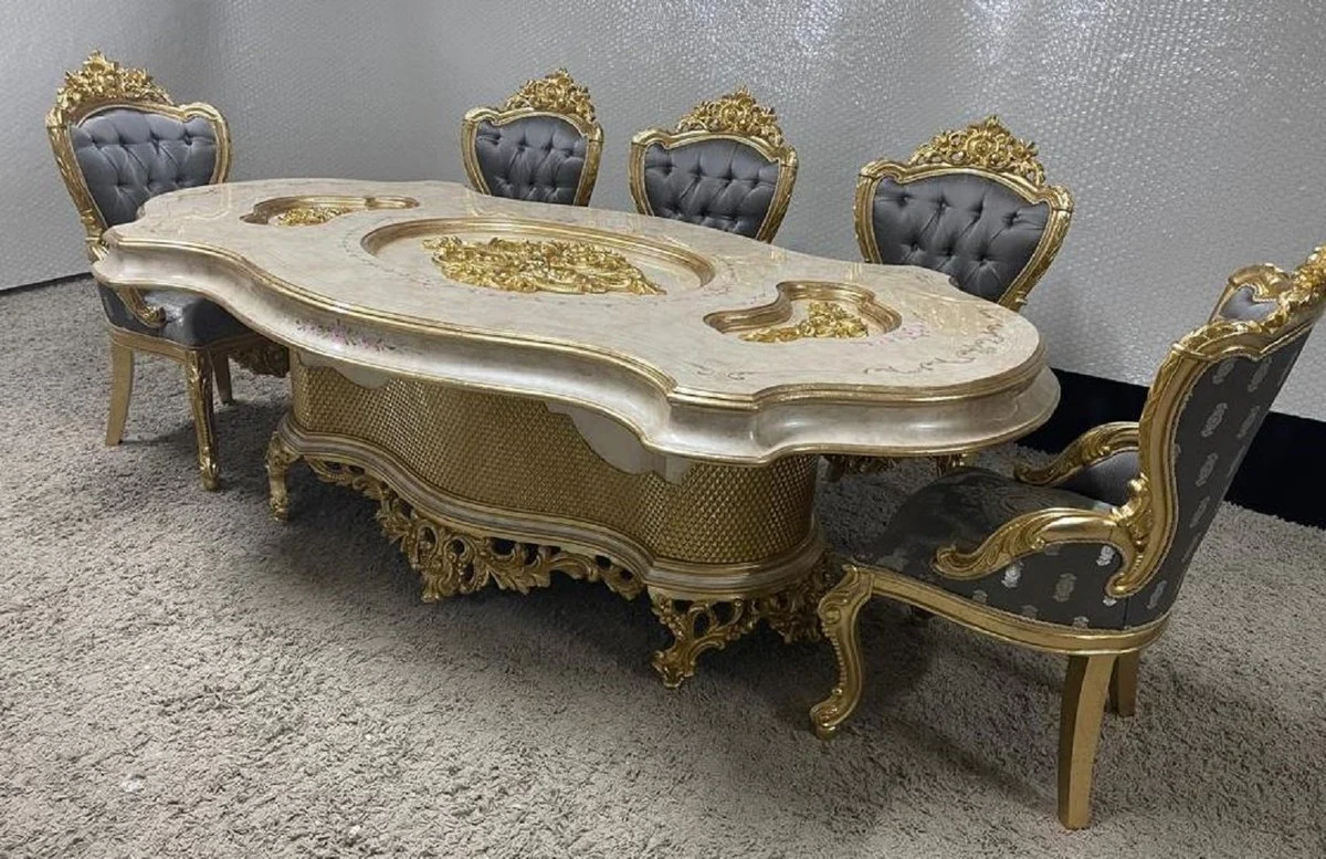 Luxury baroque dining table multicolored / gold - magnificent solid wood dining room table in baroque style - baroque dining room furniture - luxury dining room furniture in baroque style - noble & magnificent
