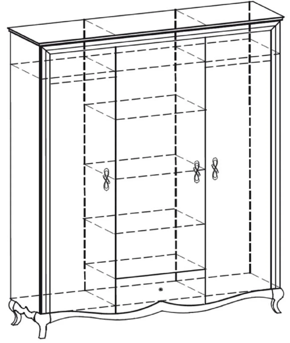 Luxury Art Nouveau bedroom cabinet high gloss white / brown 164.2 x 62.5 x H. 209.5 cm - Mirrored solid wood wardrobe with 3 doors and drawer - Bedroom furniture