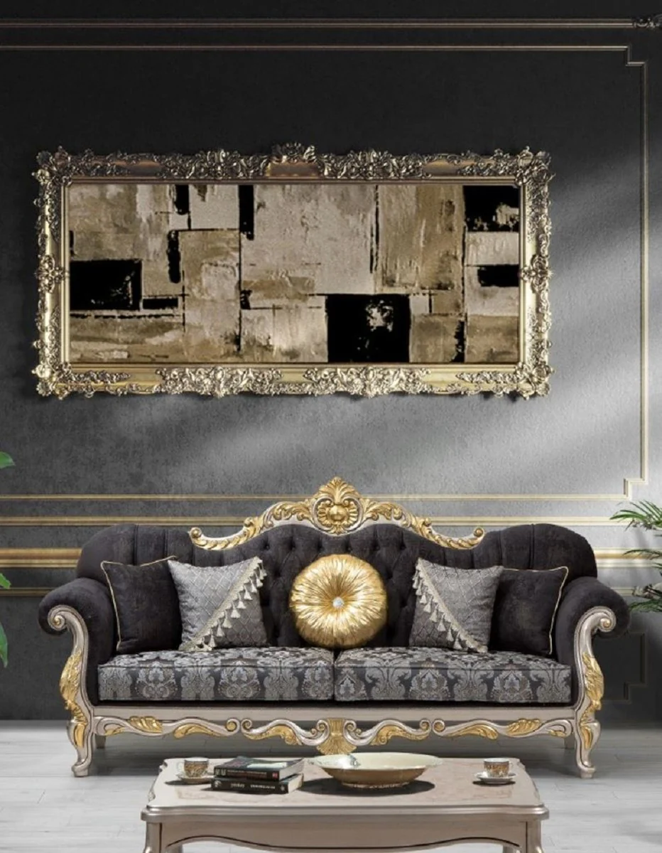 Luxury baroque living room set black / silver / gold - 2 sofas & 2 armchairs & 1 coffee table - living room furniture in baroque style - noble & magnificent