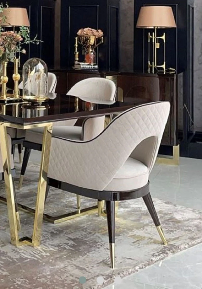 Luxury Art Deco dining chair set of 8 beige / dark brown / gold 58 x 65 x H. 90 cm - Art Deco dining room & restaurant furniture - luxury quality