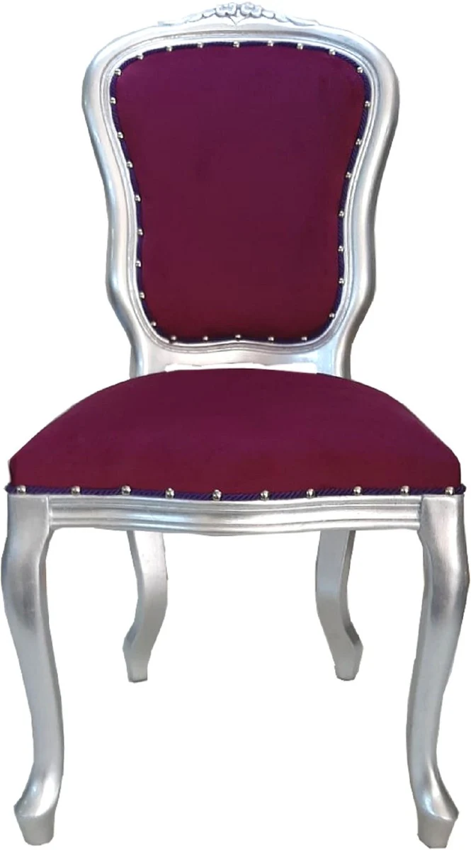 Luxury baroque dining room set Louis purple / silver 50 x 60 x H. 104 cm - 4 handmade dining chairs - Baroque dining room furniture - Made in Italy