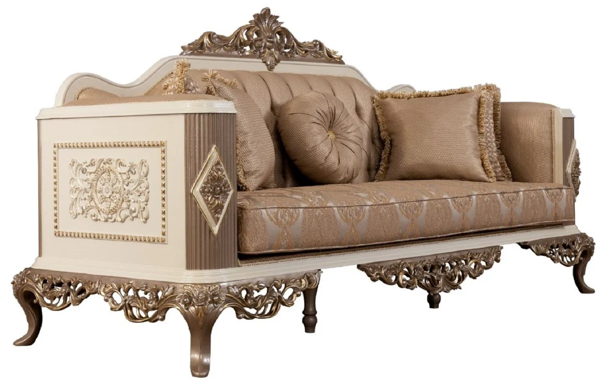 Luxury Baroque Living Room Set Brown / White / Gold - 2 Sofas & 2 Armchairs & 1 Coffee Table - Magnificent Baroque Living Room Furniture