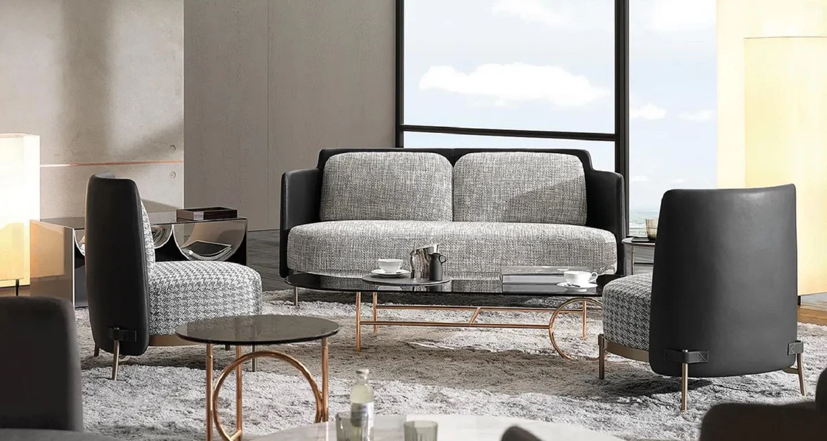 Luxury Sofa Gray / Black / Brass 163 cm - Living Room & Hotel Furniture