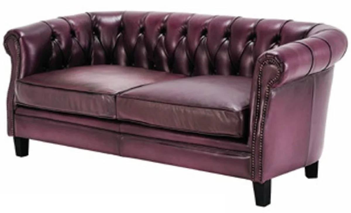 Luxury Chesterfield genuine leather sofa purple / black 160 cm - genuine leather furniture