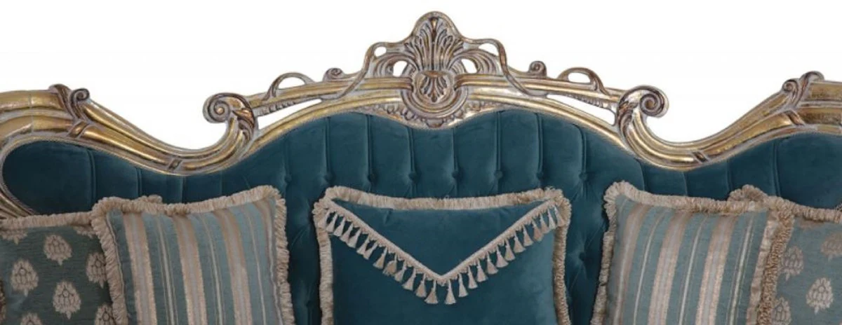 Luxury Baroque Sofa Blue / Gold - Handmade Baroque Style Living Room Sofa with Elegant Pattern - Baroque Living Room Furniture
