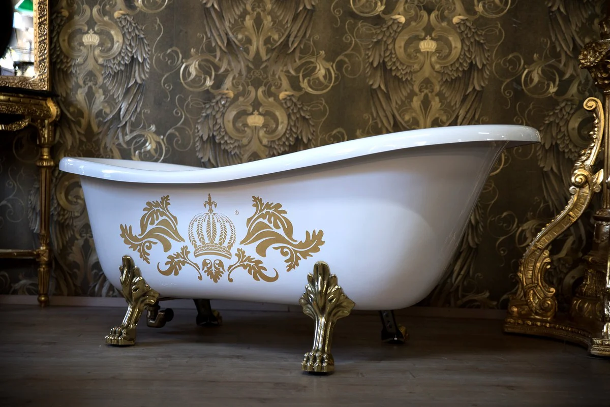 Pompöös by Luxus bathtub deluxe freestanding by Harald Glööckler white / gold / white 1470mm with gold-colored lion feet