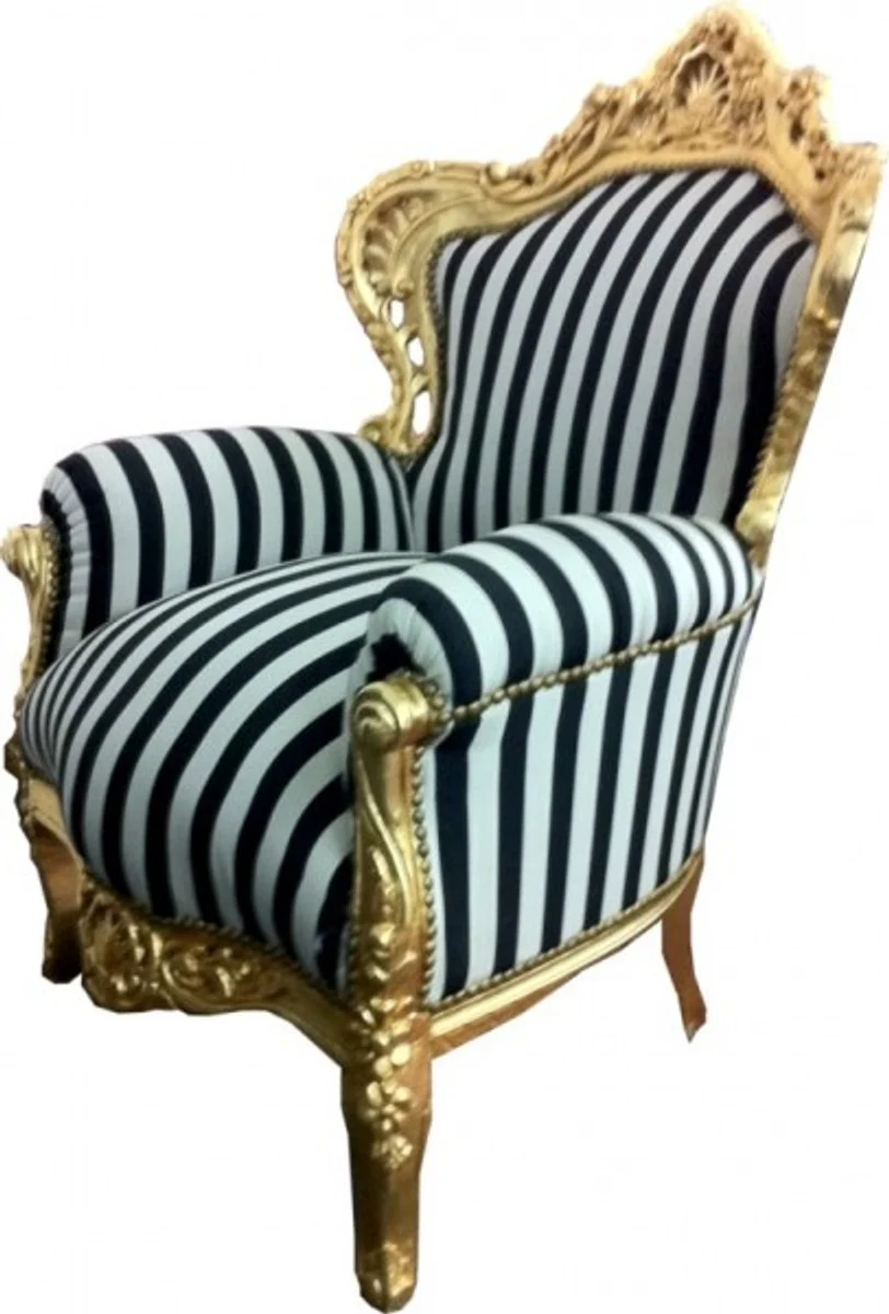 Baroque armchair King black/white stripes/gold