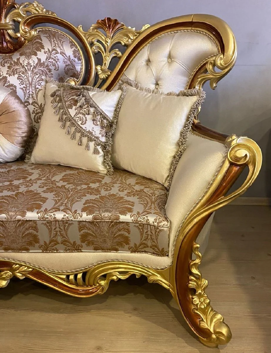Luxury Baroque Sofa Cream / Silver / Brown / Gold / Brown - Magnificent Living Room Sofa - Baroque Style Living Room Furniture - Luxury Furniture in Baroque Style - Magnificent Baroque Furniture