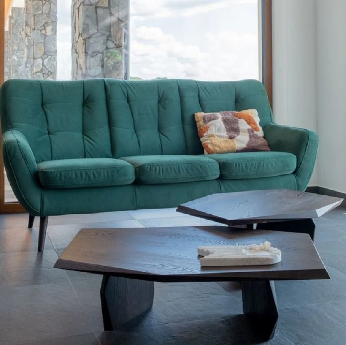 Luxury solid wood coffee table set of 2 dark brown - oak wood living room tables - living room furniture - luxury furniture - luxury furnishings