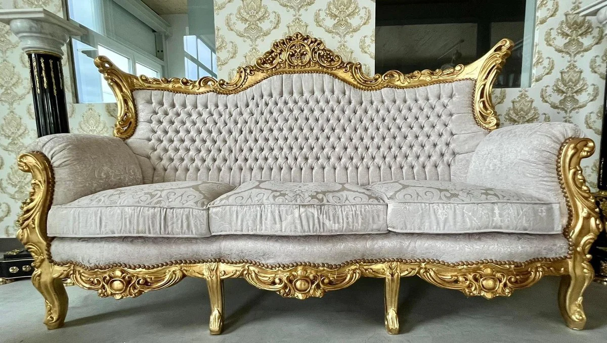 Baroque living room set gray pattern / gold - 1 baroque sofa & 2 baroque armchairs - living room furniture in baroque style - baroque furniture - baroque living room furnishings