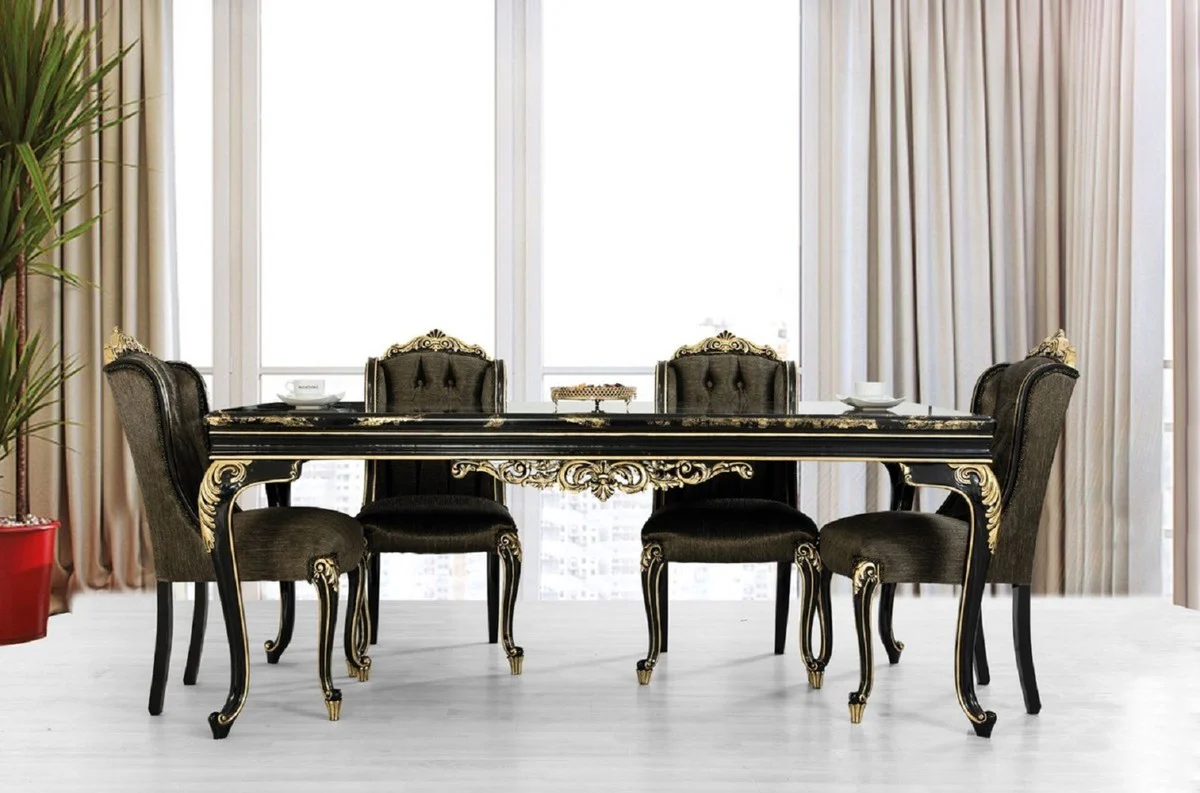 Luxury Baroque Dining Room Chair Black / Gold H. 110 cm - Baroque Dining Room Furniture
