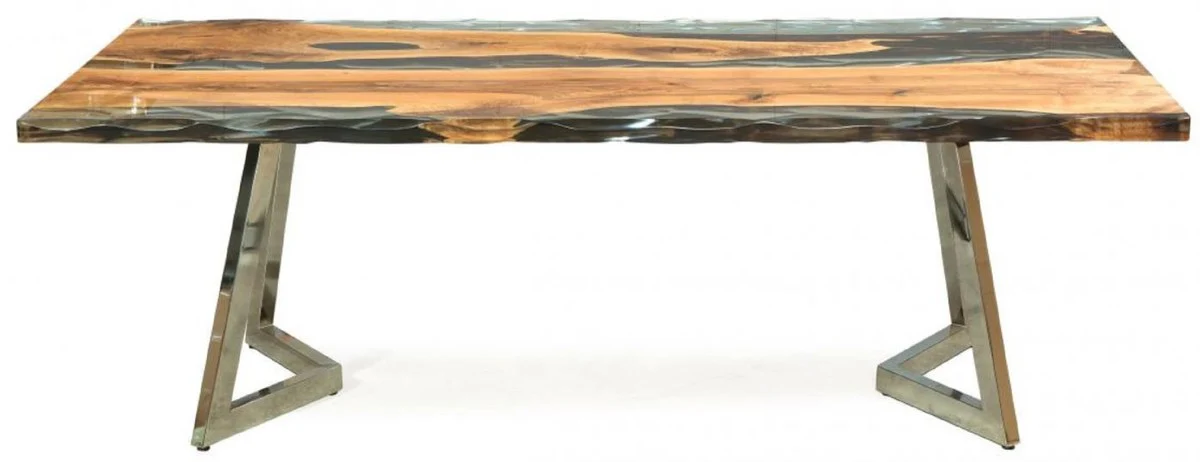 Luxury dining table brown / silver 230 x 100 x H. 76 cm - Rectangular kitchen table with epoxy resin - Dining room furniture - Epoxy resin furniture - Luxury furniture