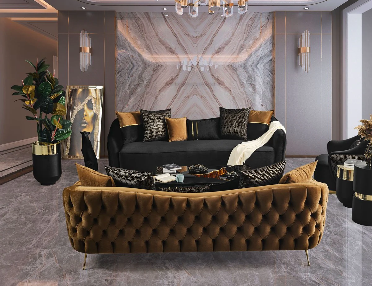 Luxury sofa black / gold 240 x 100 x H. 80 cm - living room sofa - living room furniture - luxury furniture - living room furnishings - luxury furnishings - luxury quality