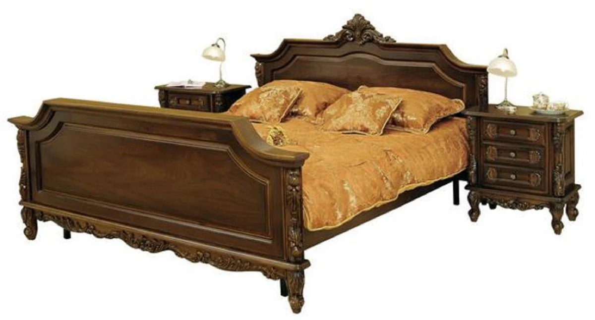 Luxury Baroque Double Bed Dark Brown - Magnificent Solid Wood Bed - Luxury Bedroom Furniture in Baroque Style - Baroque Bedroom Furniture - Noble & Magnificent