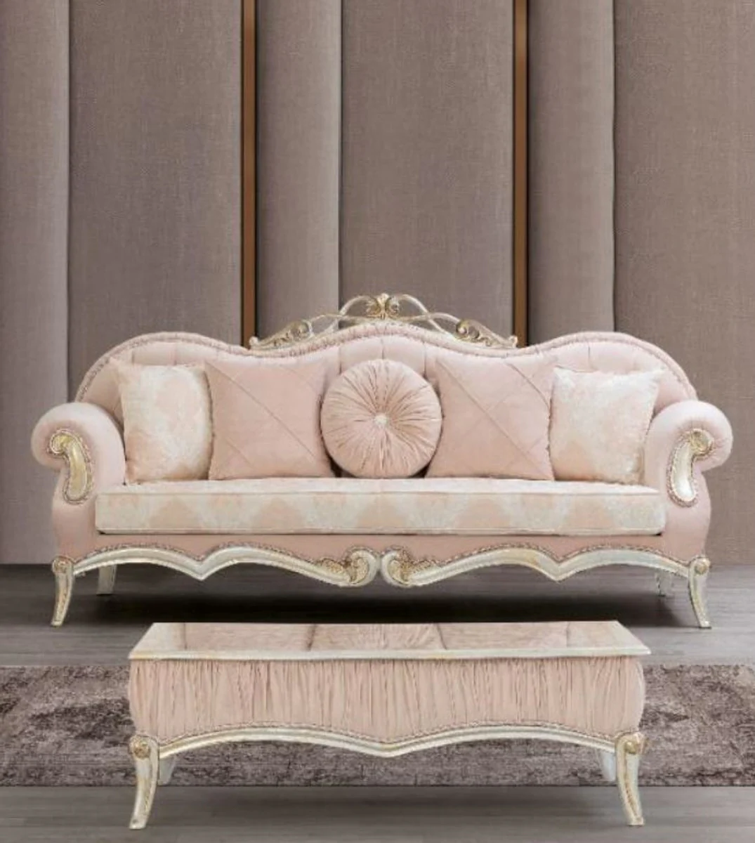 Luxury baroque coffee table pink / silver / black / gold 80 x 50 x H. 50 cm - Elegant living room table in baroque style - Baroque furniture