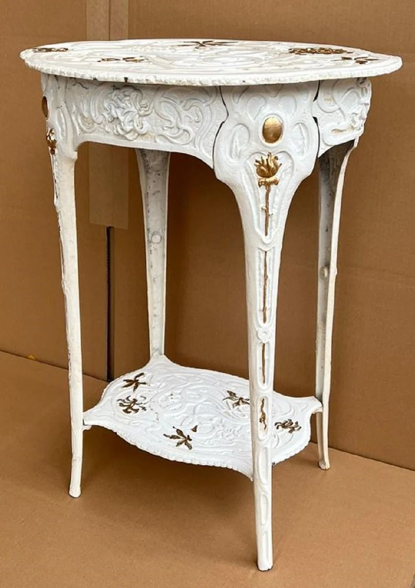 Art Nouveau garden decorative side table white / gold 46.6 x 36 x H. 60.4 cm - Nostalgic cast iron flower table - Baroque & Art Nouveau garden furniture