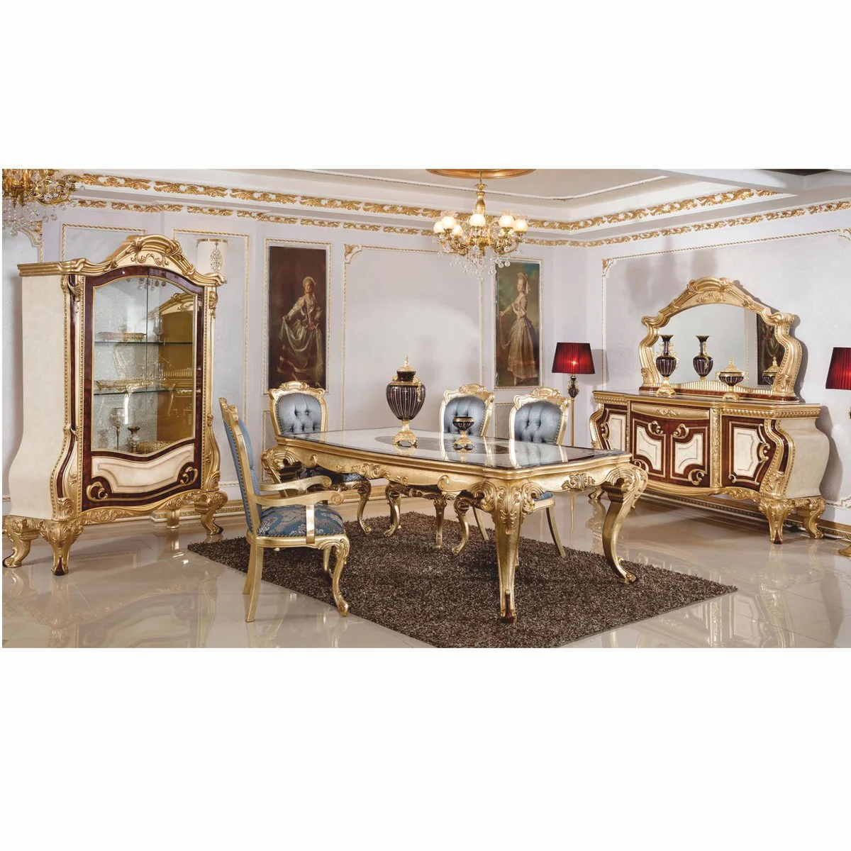 Luxury baroque display cabinet white / brown / gold H. 220 cm - Baroque furniture