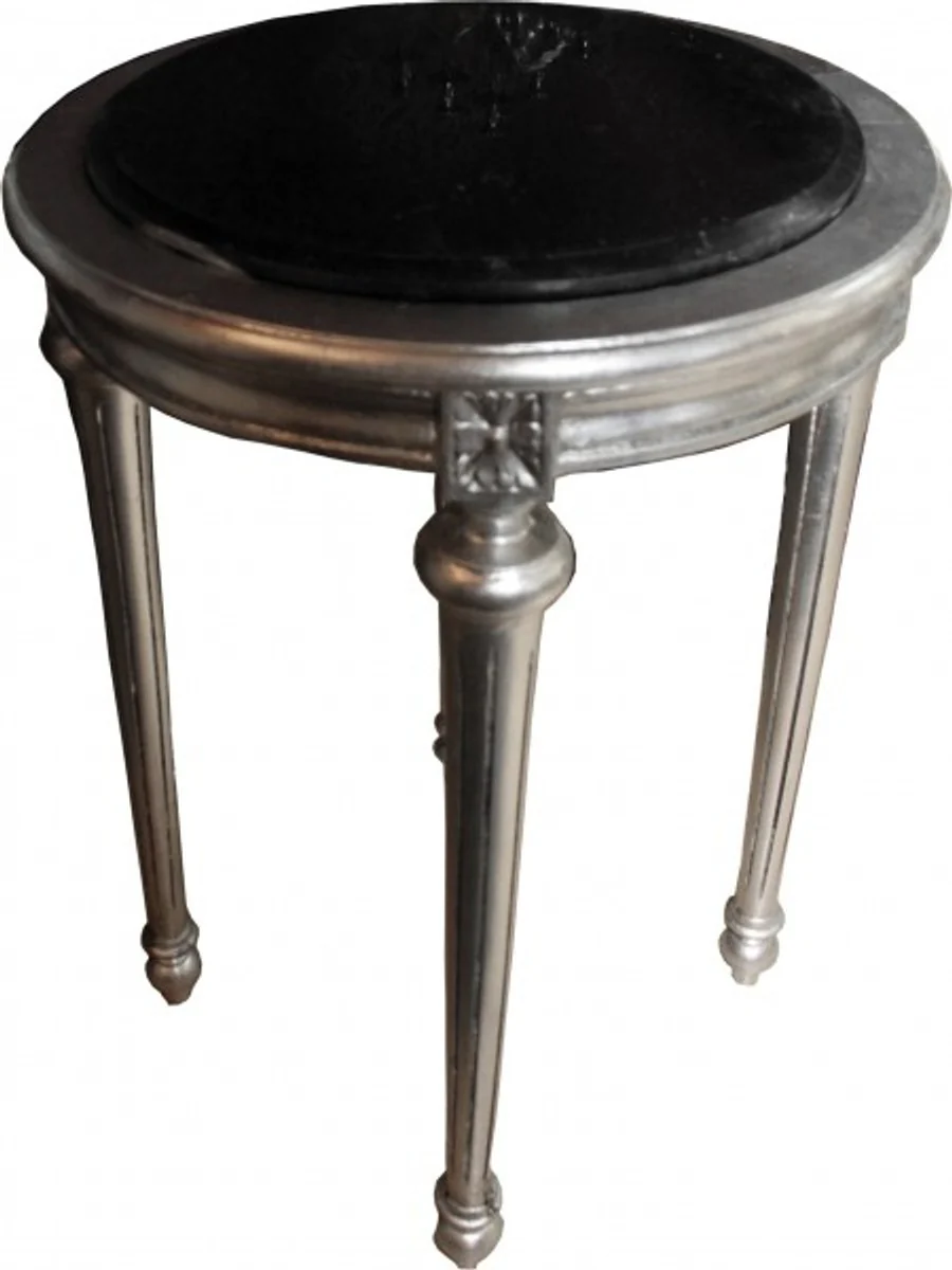 Baroque side table round silver/black marble top ModY22 72 x 49 cm antique style
