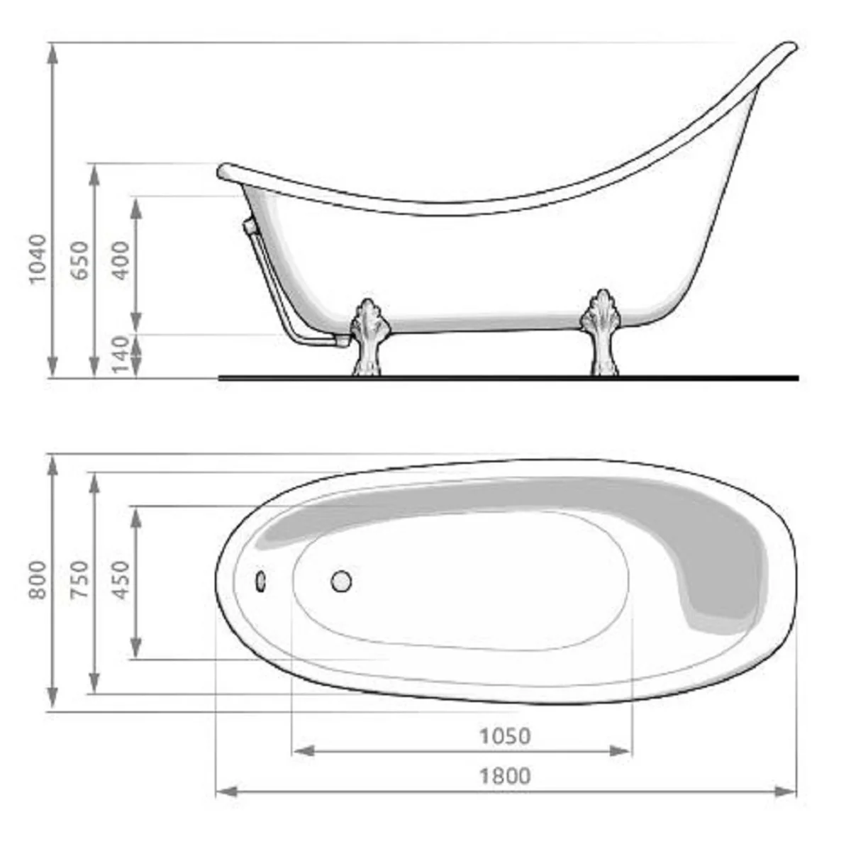 Art Nouveau bathtub yellow / white / gold 180 cm - freestanding retro style bathtub