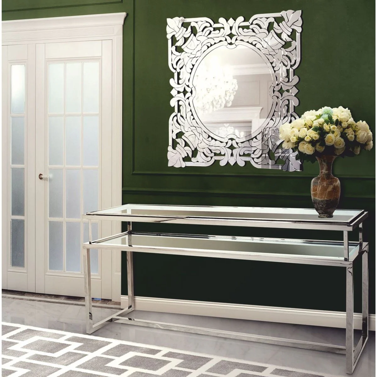 Luxury stainless steel console with glass plates silver 160 cm - Luxury Interior