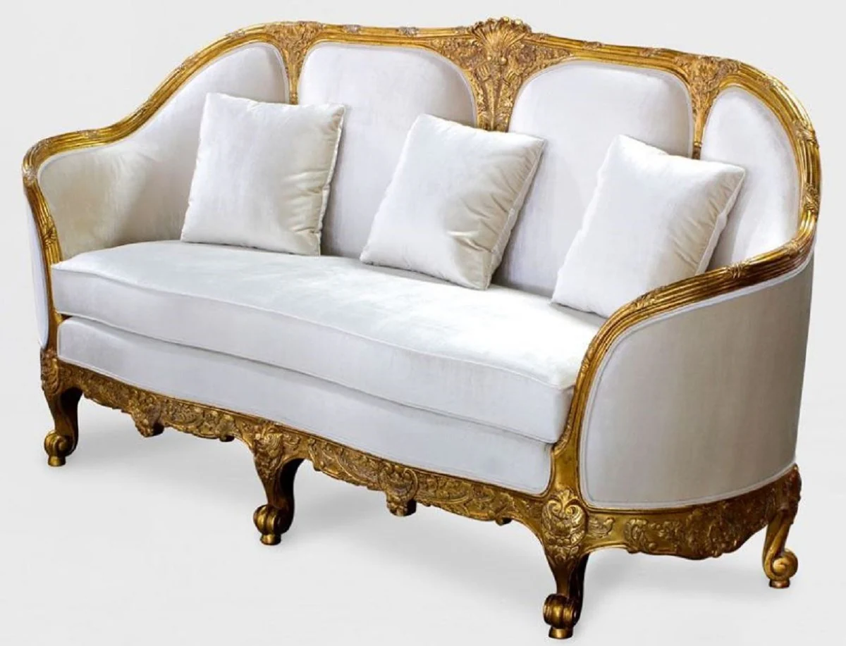 Luxury Baroque Living Room Sofa White / Gold - Elegant Handmade Antique Style Sofa - Baroque Living Room Furniture