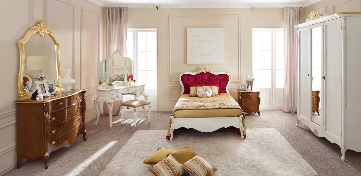 Luxury Baroque double bed Bordeaux red / white / gold - Magnificent solid wood bed - Baroque bedroom furniture - Luxury quality - Made in Italy