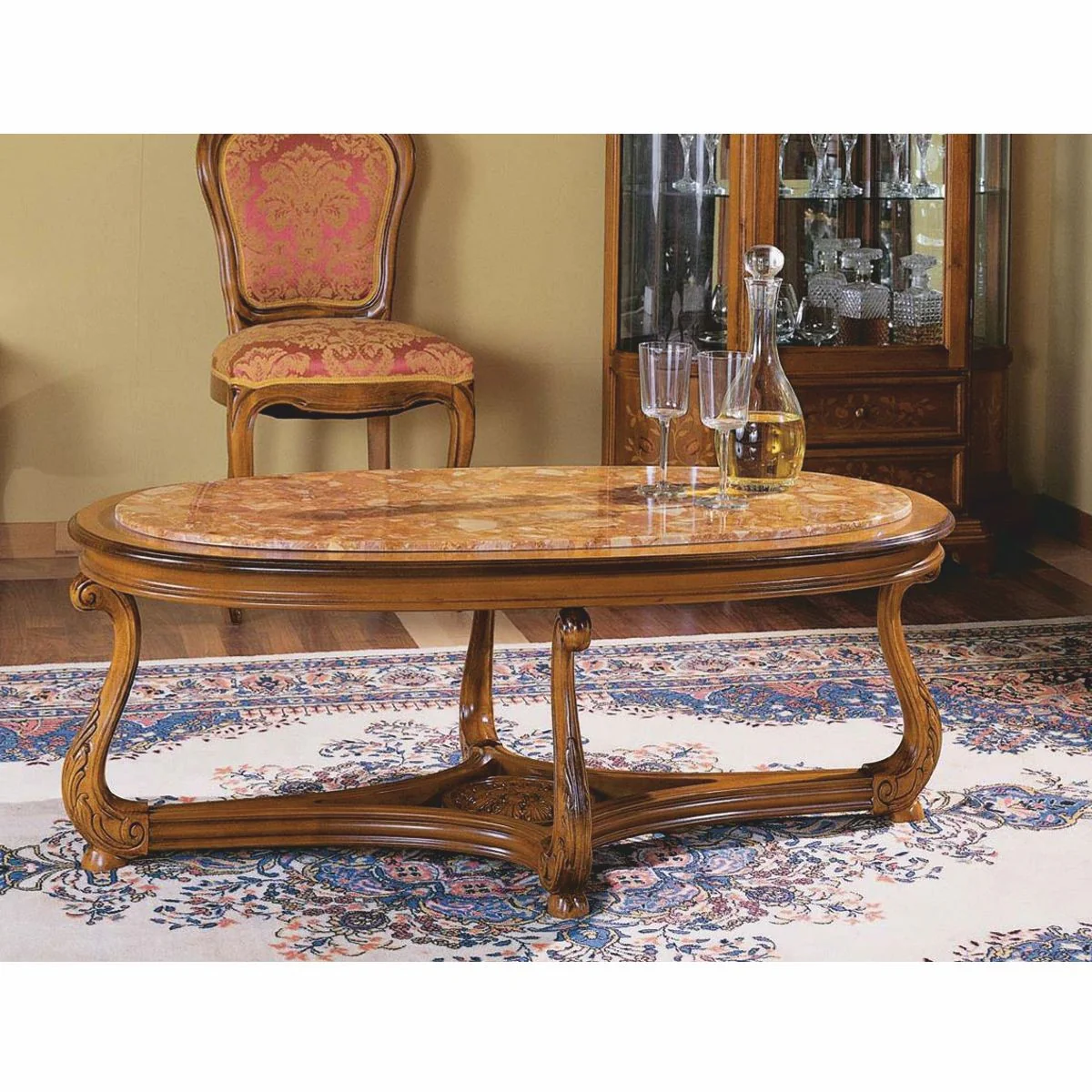 Luxury Baroque Coffee Table Brown / Beige 120 cm - Baroque Furniture - Made in Italy