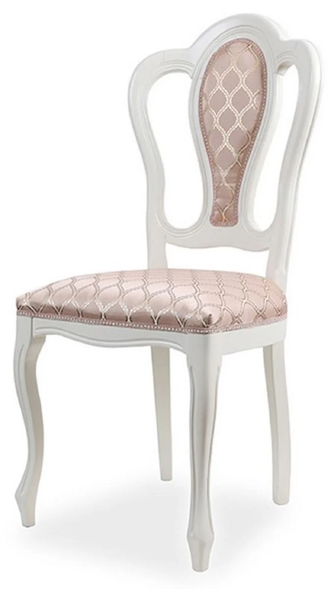 Luxury Baroque Dining Room Chair Set of 6 with Pattern Pink / White - Magnificent Baroque Style Kitchen Chairs - Luxury Dining Room Furniture in Baroque Style - Noble & Magnificent