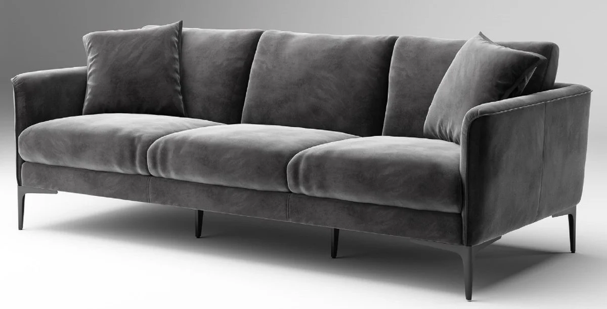Luxury sofa gray / black 240 x 98 x H. 60 cm - living room sofa with elegant velvet fabric - luxury living room furniture
