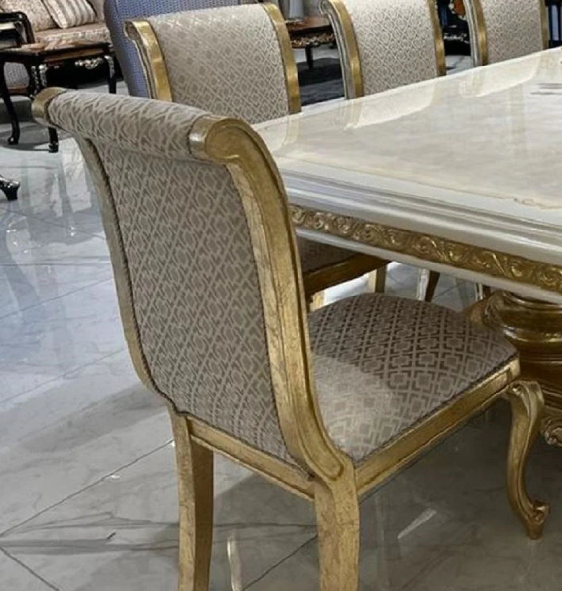 Luxury Baroque Dining Room Set Cream / White / Gold - 1 Huge Baroque Dining Table & 14 Baroque Dining Room Chairs - Baroque Dining Room Furniture - Luxury Furniture in Baroque Style - Noble & Magnificent