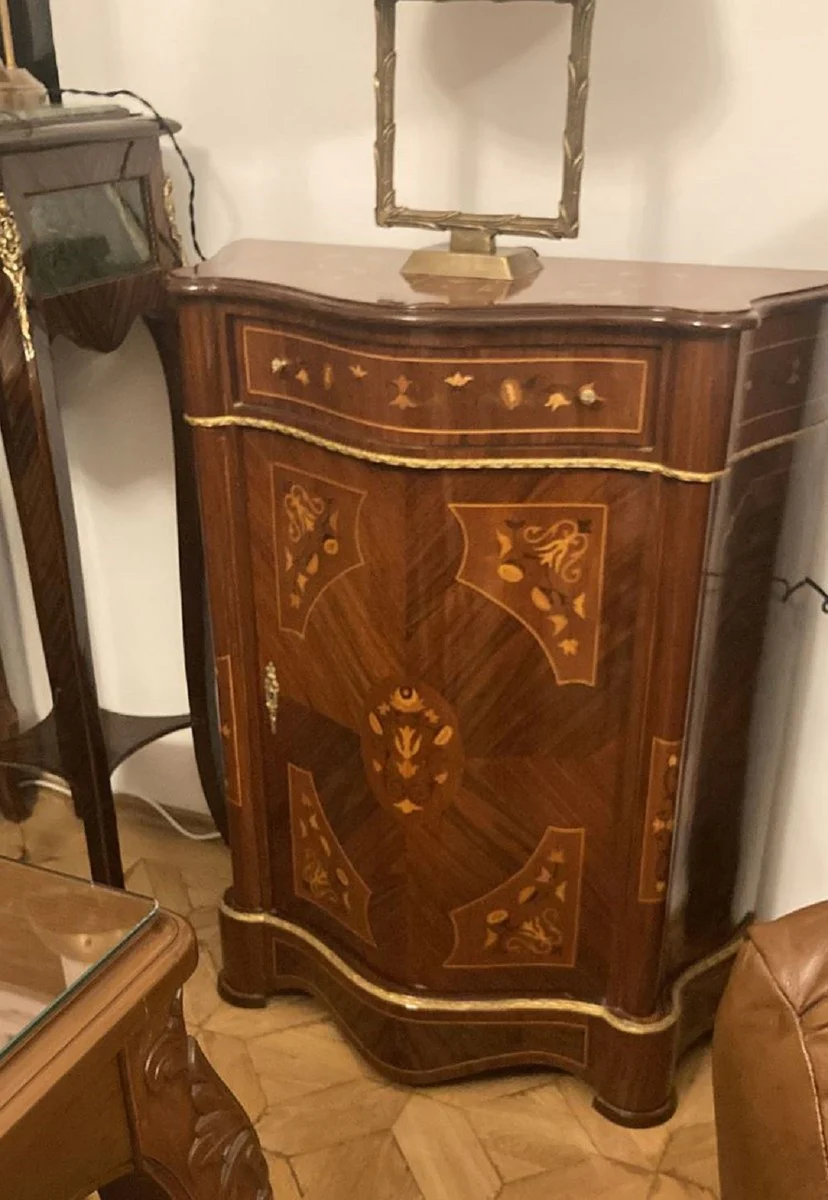 Baroque chest of drawers with drawer and door brown inlay / gold - handmade solid wood cabinet in baroque style - furniture in baroque style - baroque furniture - baroque furnishings