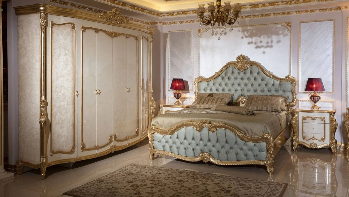 Luxury baroque bedroom wardrobe white / beige / gold - magnificent solid wood wardrobe in baroque style - baroque bedroom furniture - noble and magnificent