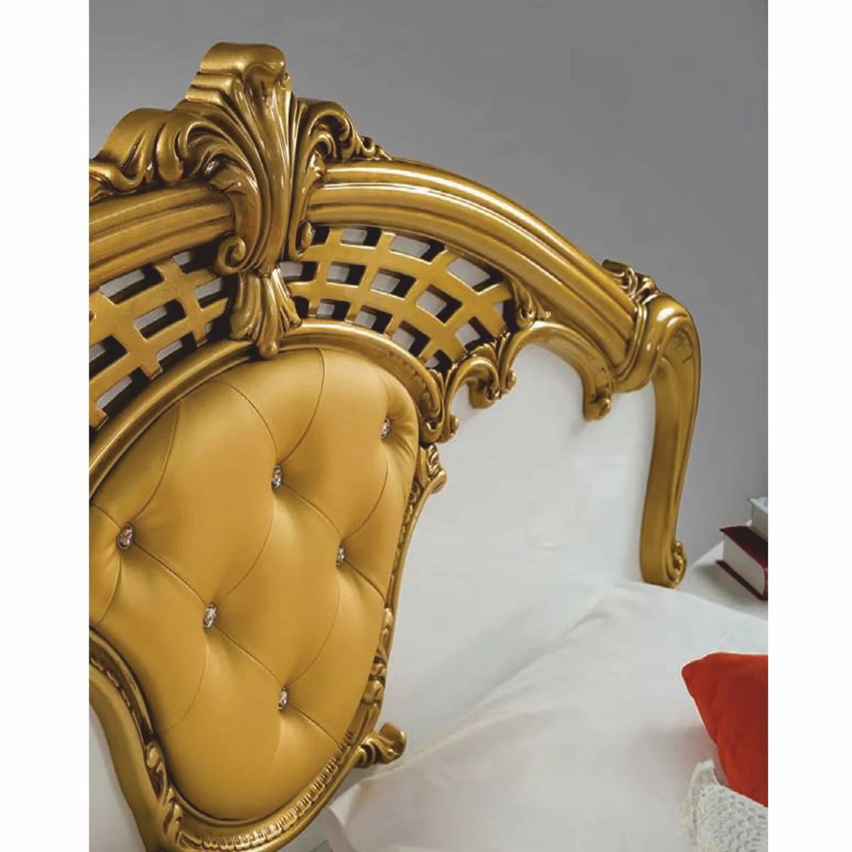 Luxury baroque double bed with rhinestones white / gold - bedroom furniture