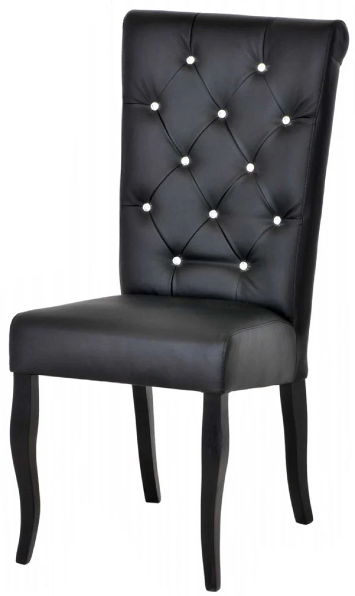 Chesterfield Neo Baroque Dining Room Chair Set of 4 Black / Black - Faux Leather Kitchen Chairs with Glitter Stones - Dining Room Furniture - Chesterfield Furniture - Neo Baroque Furniture