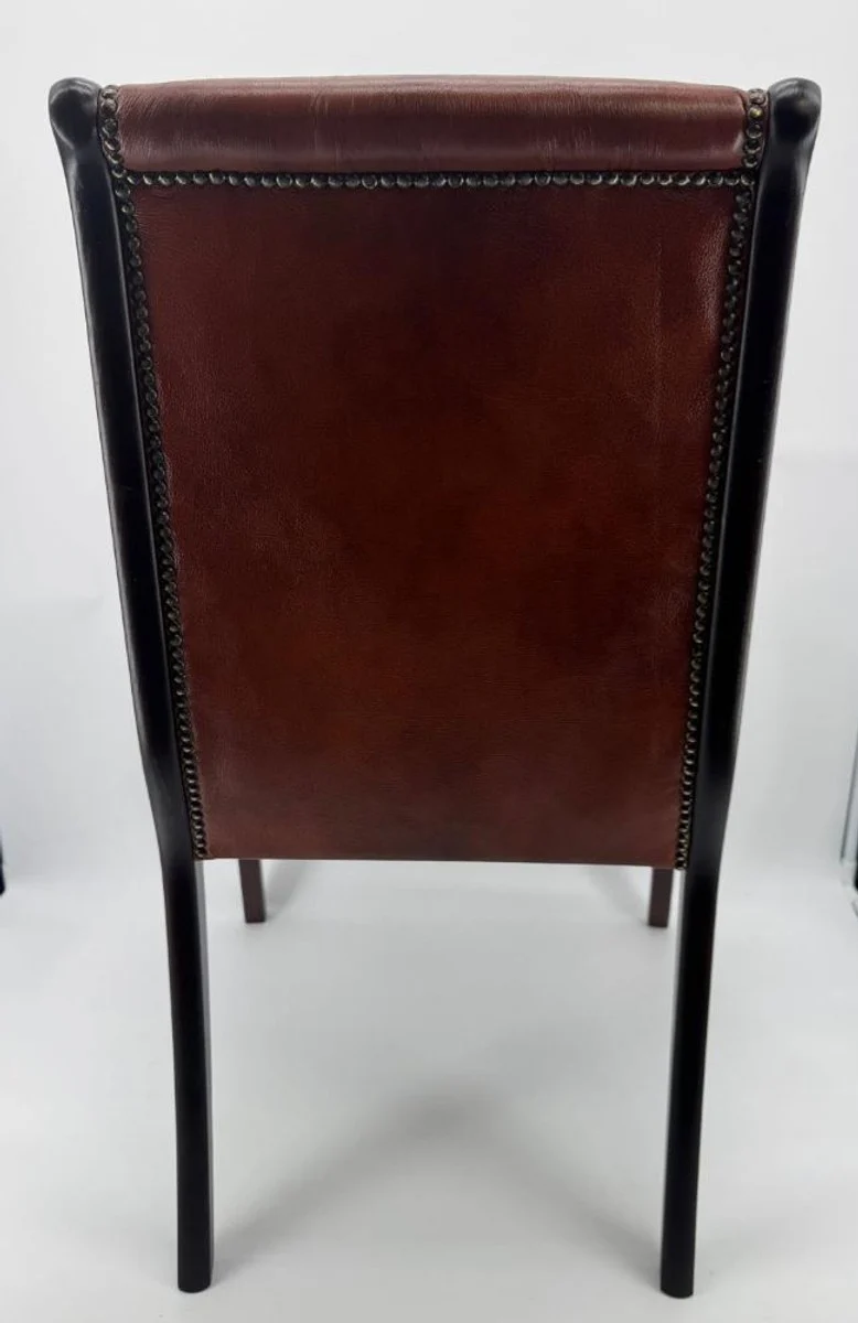 Luxury genuine leather dining room chair brown / dark brown H. 95 cm - luxury furniture
