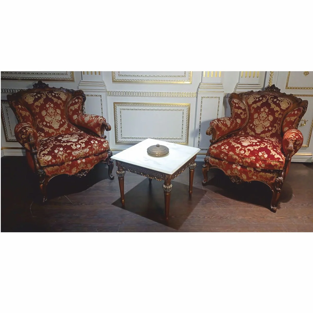 Luxury Baroque side table with marble top brown / gold / white - Made in Italy