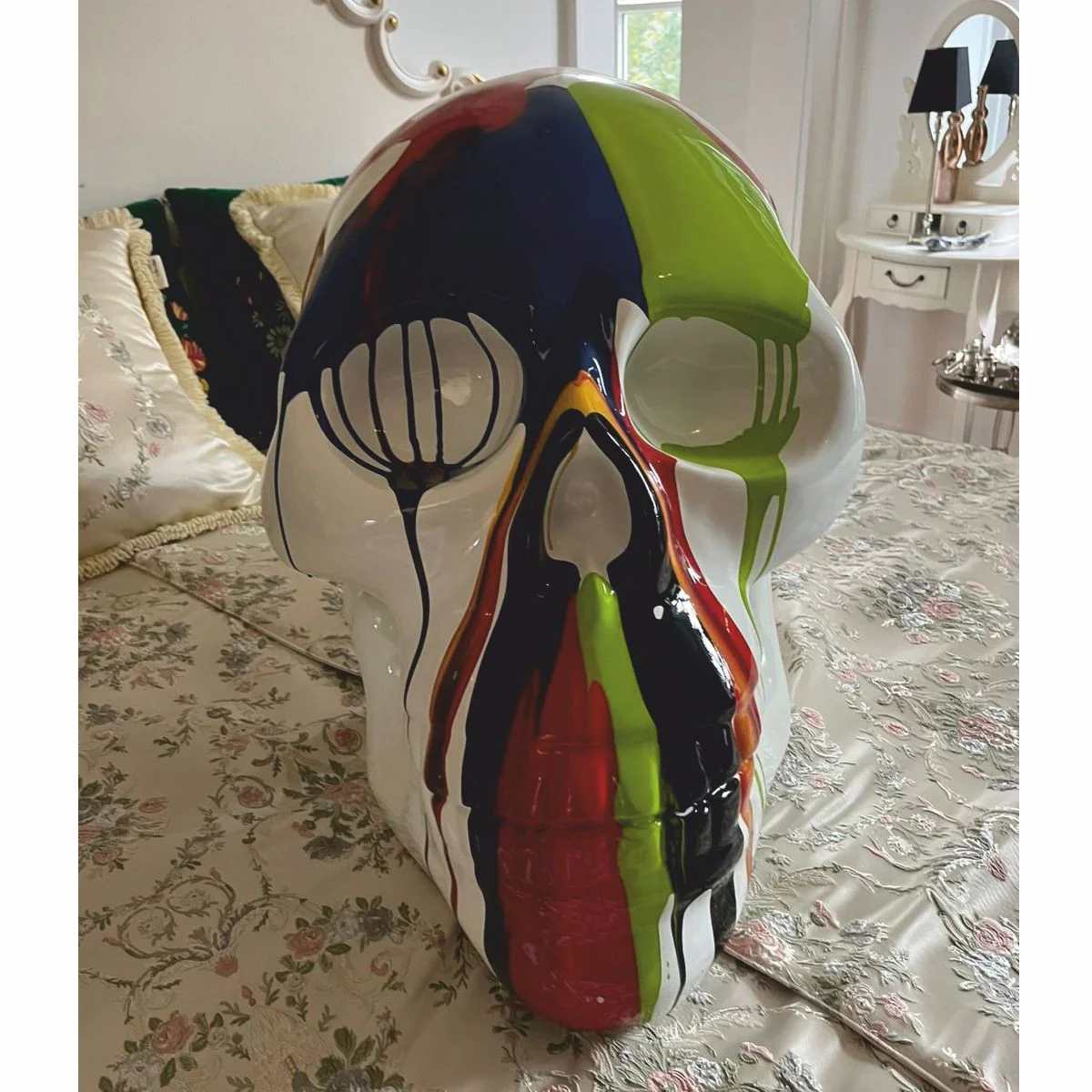 Decorative sculpture skull white / colorful H. 66 cm - decorative accessories