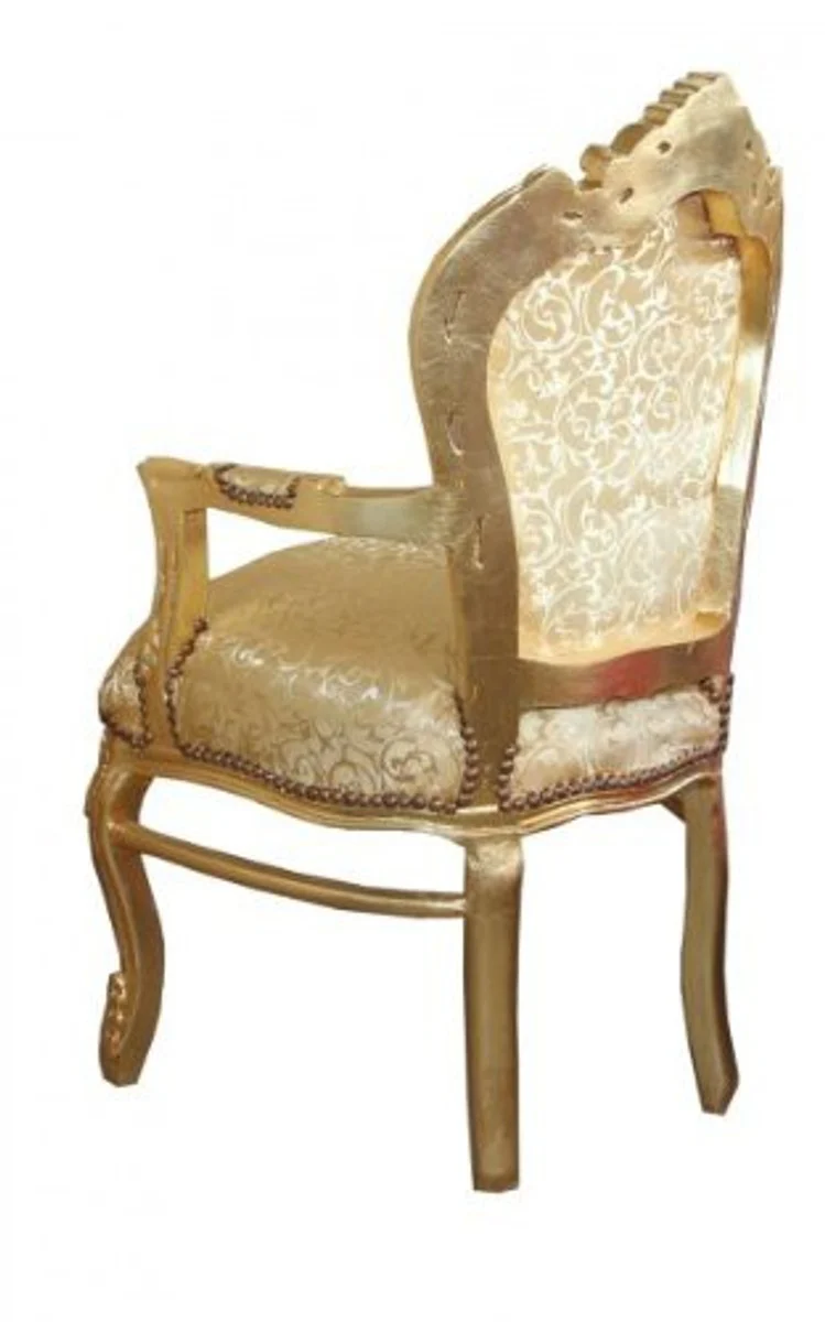 Baroque dining room chair gold flowers pattern / gold with armrests BW!