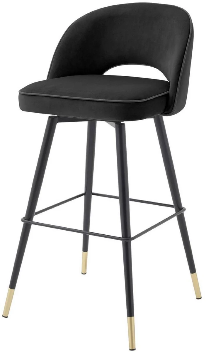 Luxury bar chair set black / brass 51 x 52 x H. 103 cm - Bar chairs with swivel seat and elegant velvet fabric - Luxury bar furniture