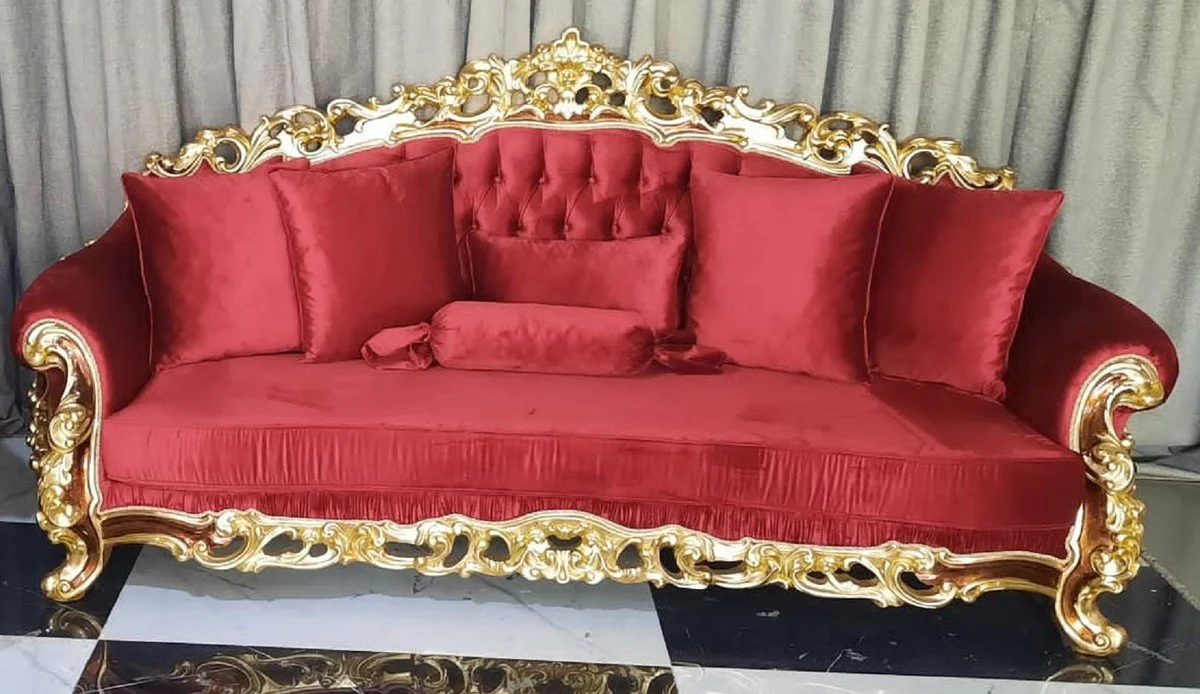Luxury Baroque Living Room Set Red / Brown / Gold - 2 Baroque Sofas & 2 Baroque Armchairs - Luxury Living Room Furniture in Baroque Style - Baroque Furniture - Baroque Furnishings - Living Room Furnishings