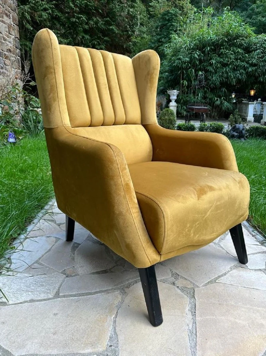 Luxury wing chair beige / black 80 x 80 x H. 90 cm - living room armchair - living room furniture - luxury furniture