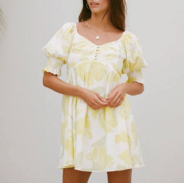 Ladies Lemongrass Printing Casual Short Dress