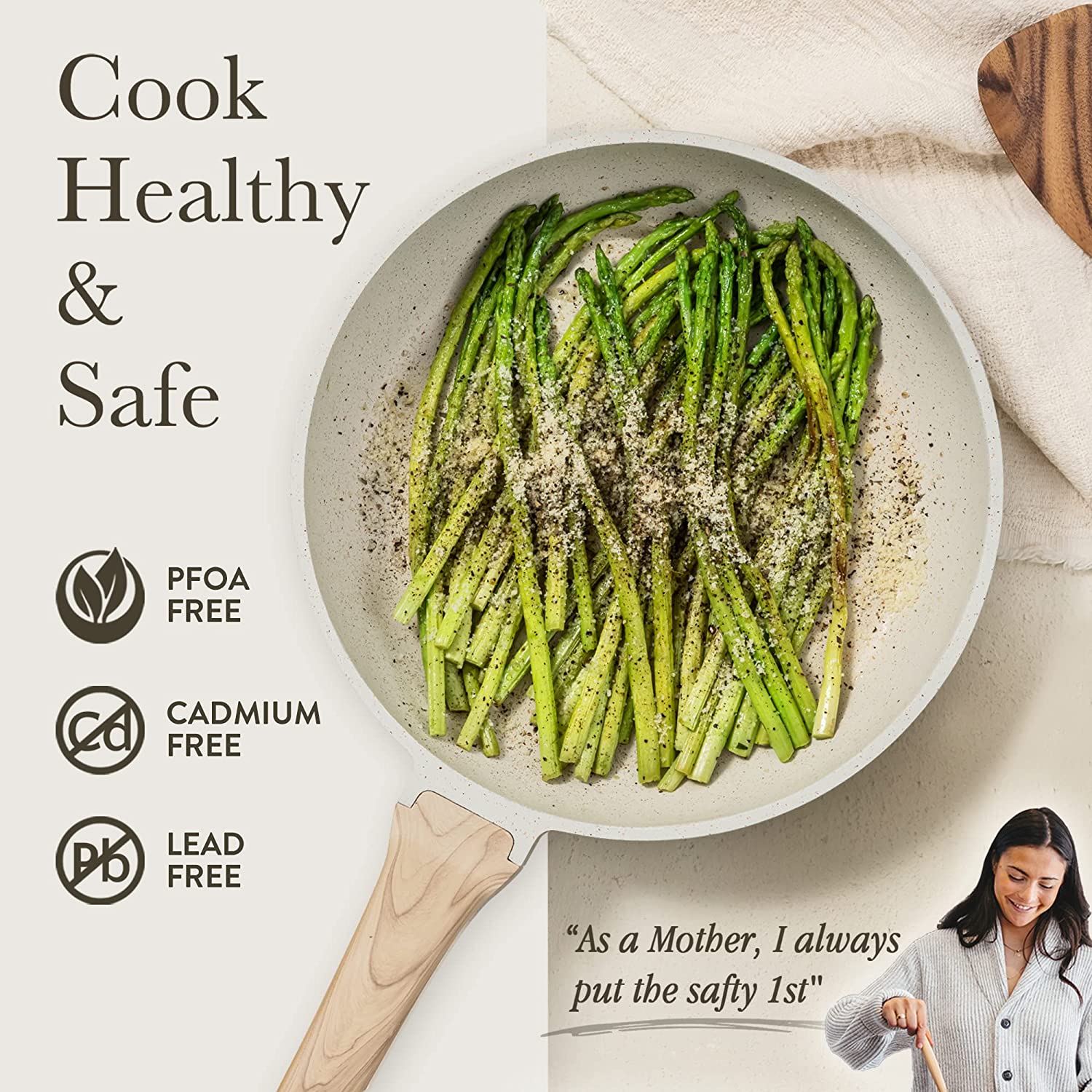 Pots and Pans Set Non-Stick White Granite Induction Kitchen Cookware Sets 10 Piece Non-Stick Cooking Set with Frying Pans and Pots (PFOS, PFOA Free)