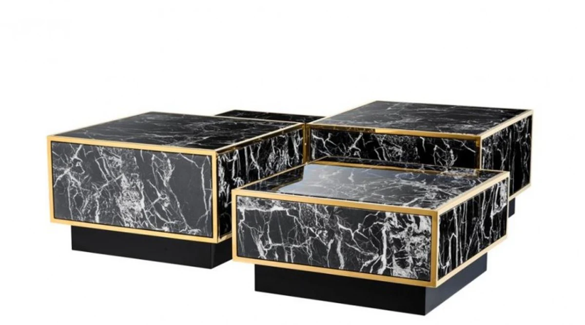 Art Deco Luxury Coffee Table Faux Marble Gold Finish Set of 4 - Living Room Salon Table - Luxury Furniture