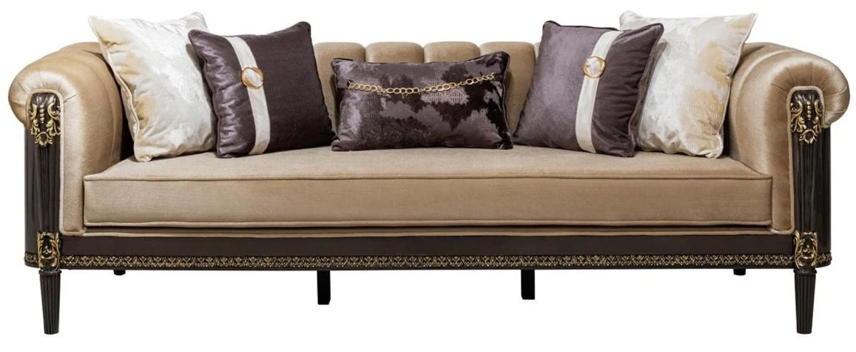 Luxury Baroque Living Room Furniture Set Light Brown / Cream / Dark Brown / Gold