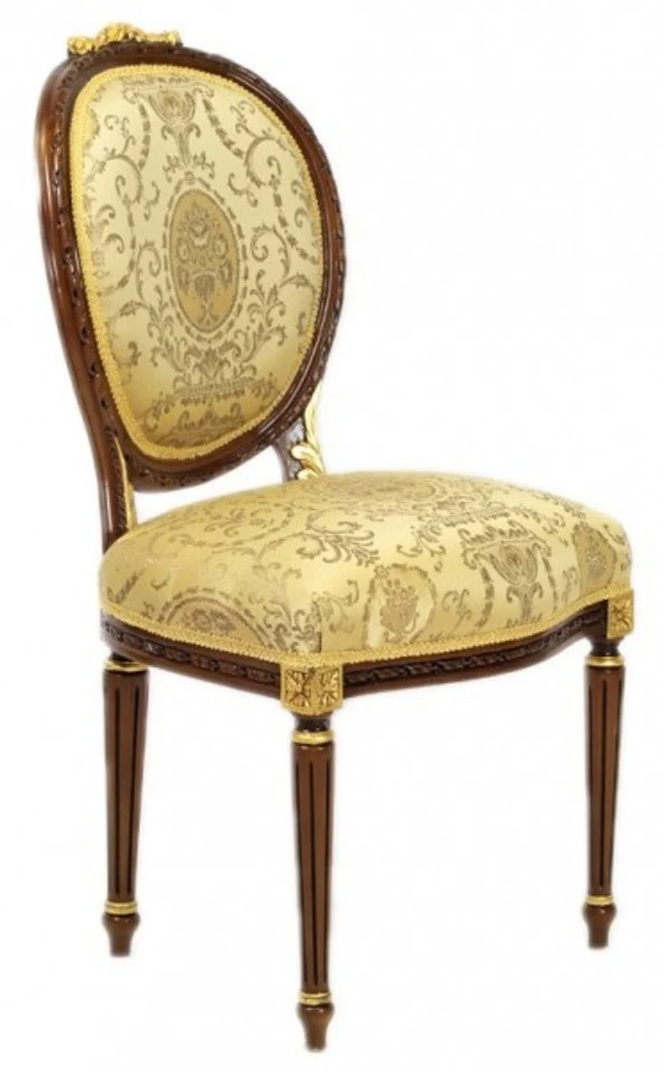 Luxury Baroque Dining Chair Ludwig XV Gold Pattern / Mahogany Brown - Furniture