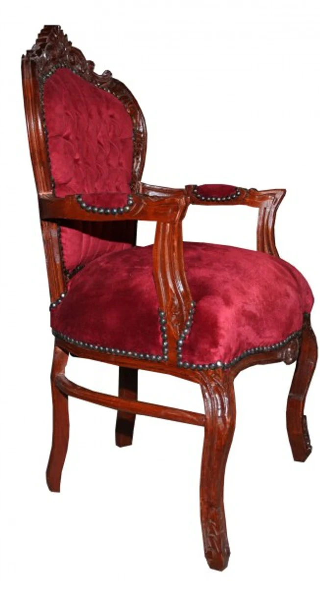 Baroque dining room chair with armrests Bordeaux / brown
