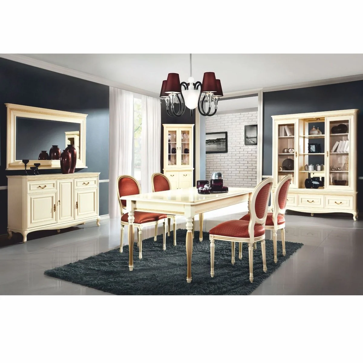 Luxus Barock Vitrine Creme / Gold 166,1 x H. 206,6 cm - Barock Möbel