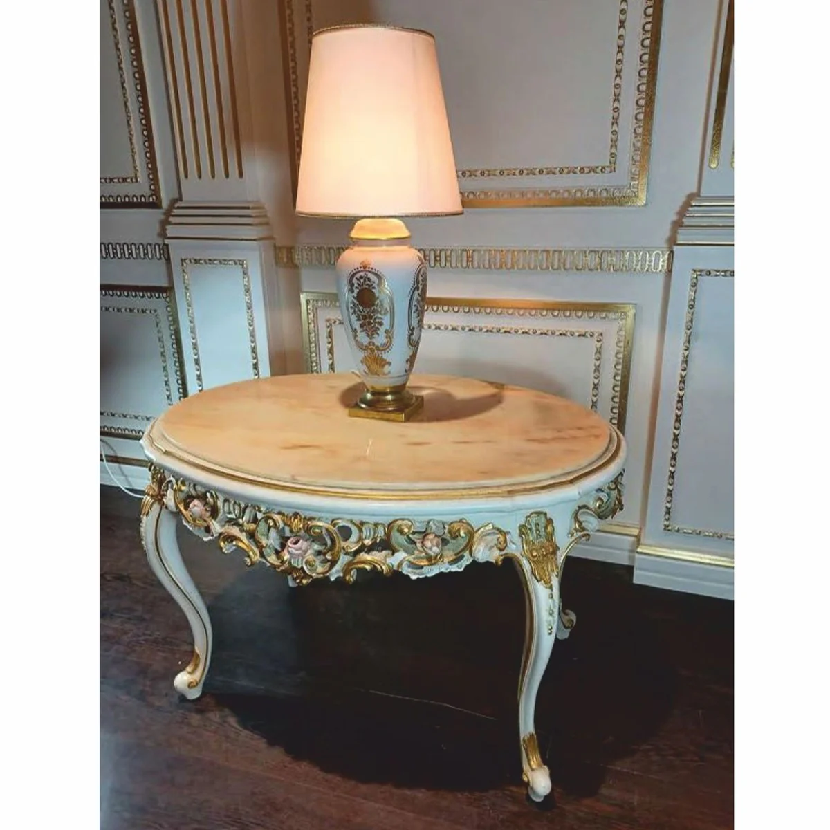 Luxury baroque coffee table white / colorful / beige 95 cm - Made in Italy